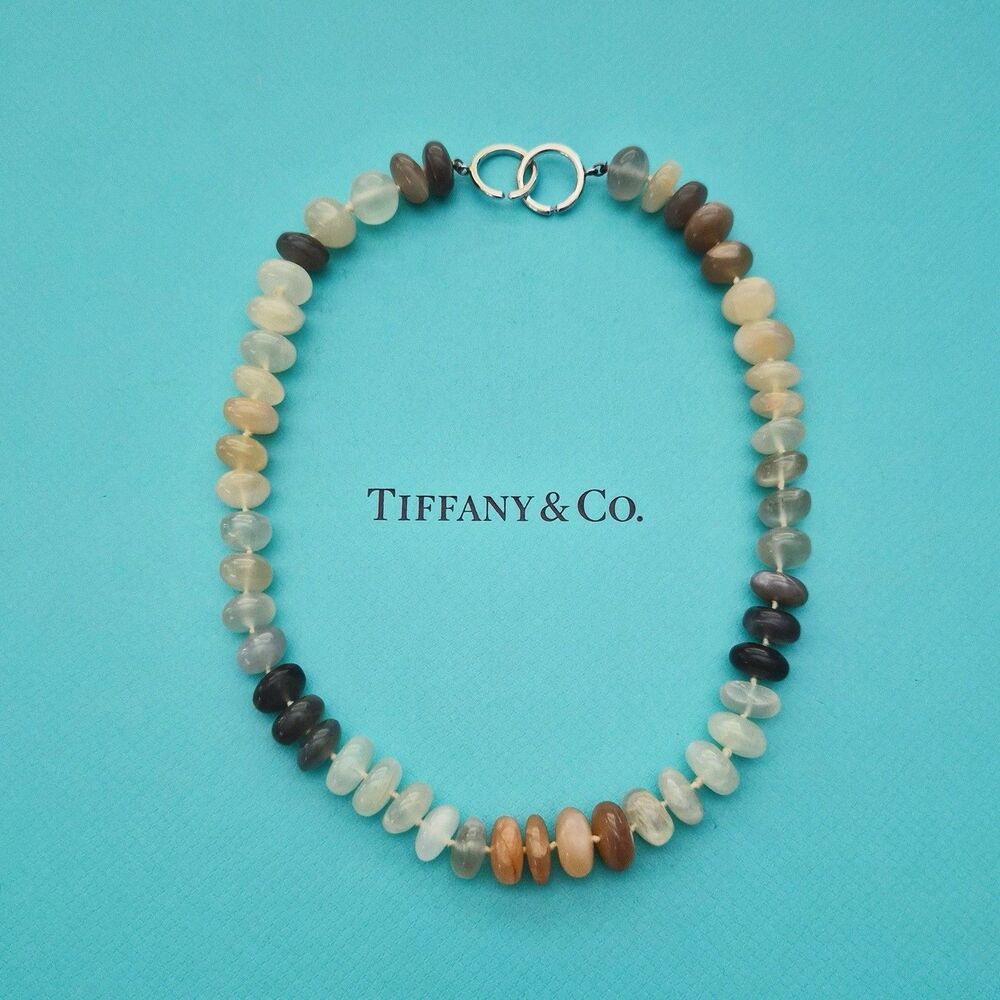 RARE Tiffany & Co. Paloma Picasso Multi Moonstone Bead Strand Silver Necklace